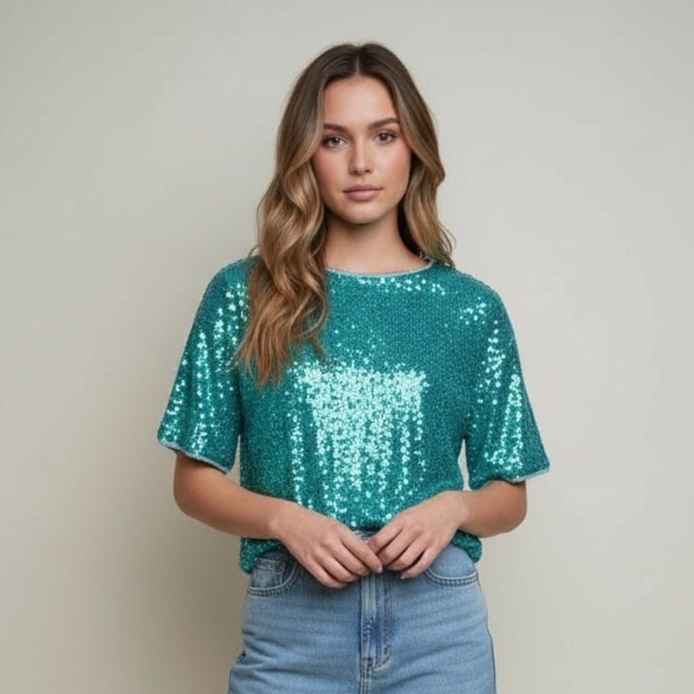 Vintage Jeremy Scott Sequin Top- Braemar Petites- %100 Pure Silk